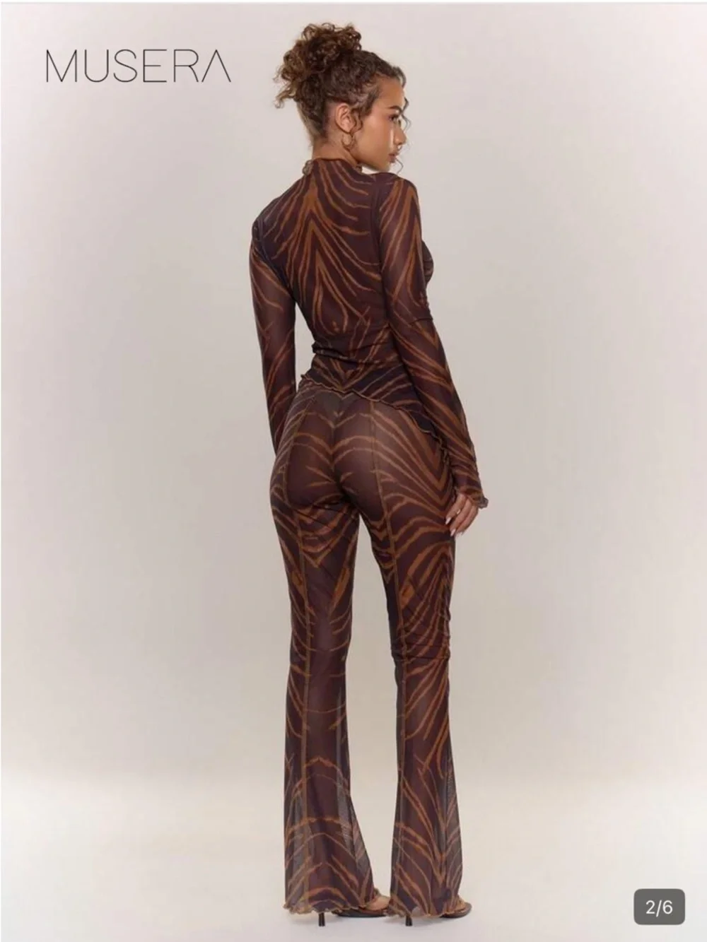 Brown Printed Sheer Wide-Leg two set pieces - Picture 2 of 3